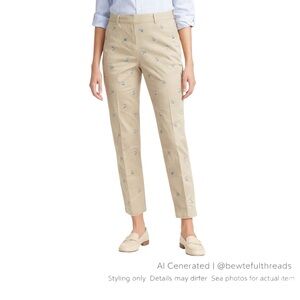 Brooks Brothers Floral Embroidered Khaki Ankle Pants Stretch Sz 2 Preppy